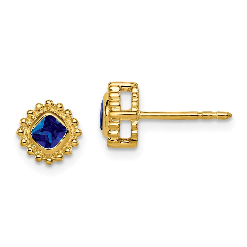14k Yellow Gold Cushion Sapphire Stud Earrings