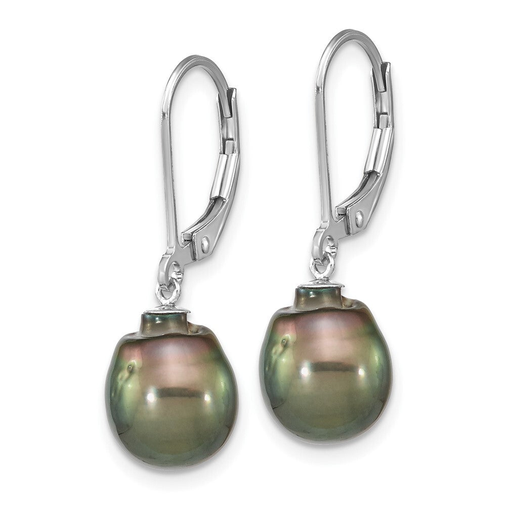 Sterling Silver Black Teardrop Tahitian Saltwater Cultured Pearl Dangle Earrings