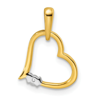 14k Two-tone Gold Polished Heart Diamond Pendant for Women