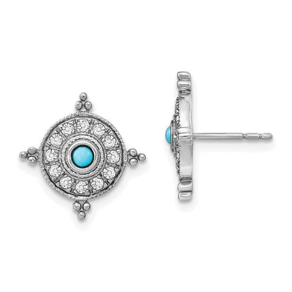 14k White Gold Turquoise and White Topaz Stud Earrings