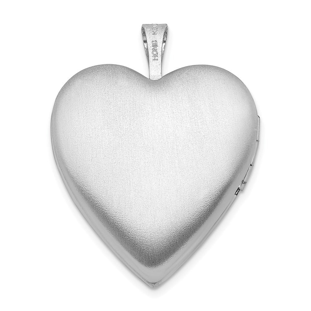 Sterling Silver Rhodium-plated Diamond Star Satin Polished Heart Locket