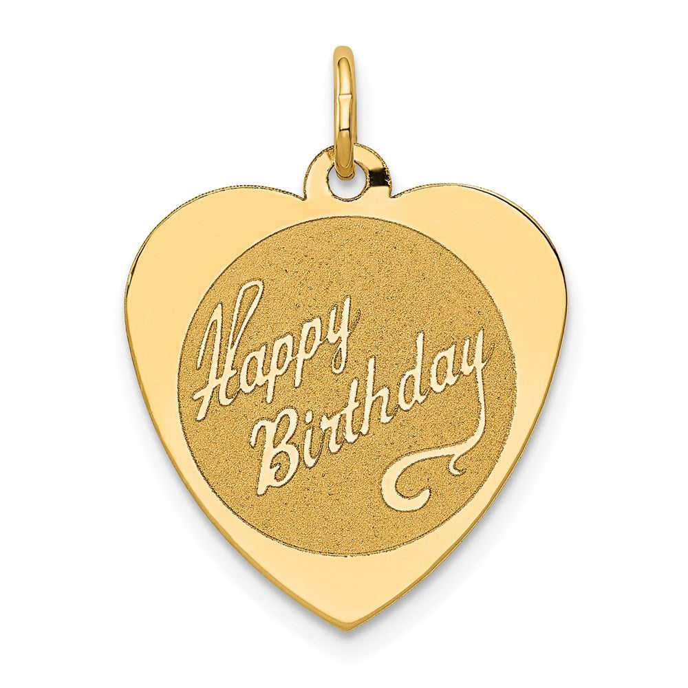 14k Yellow Gold HAPPY BIRTHDAY Heart Disc Charm Pendant
