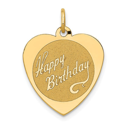 14k Yellow Gold HAPPY BIRTHDAY Heart Disc Charm Pendant