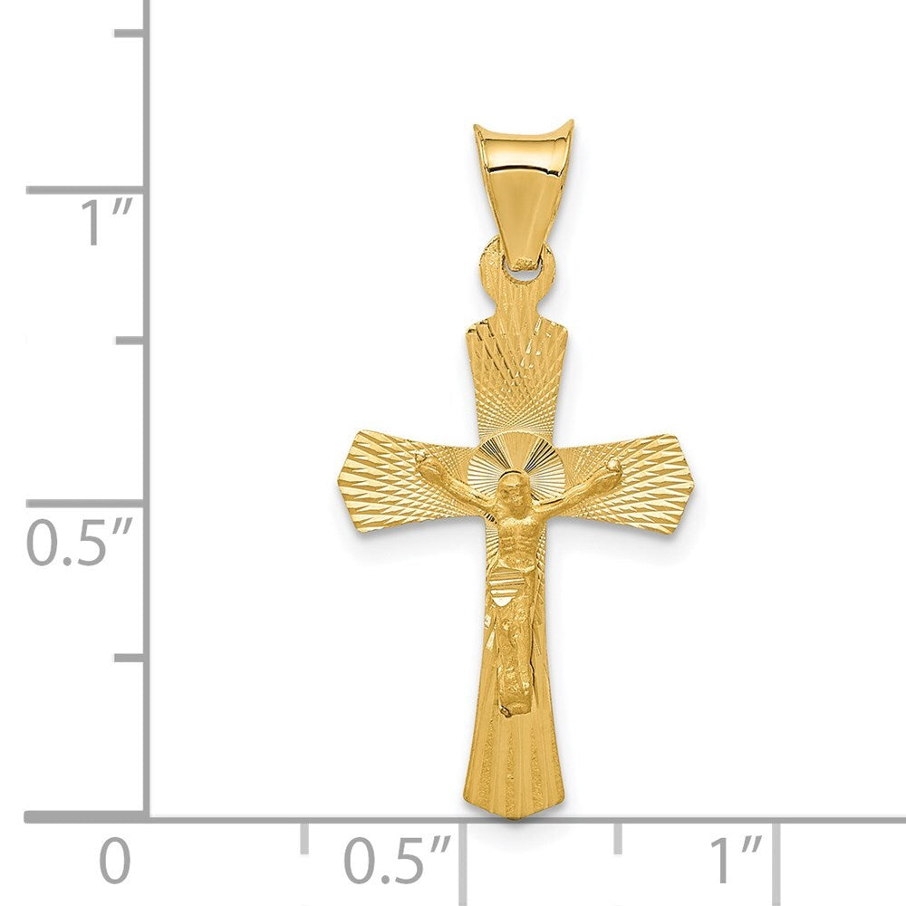 14k Yellow Gold Polished Satin and Diamond-cut Crucifix Pendant