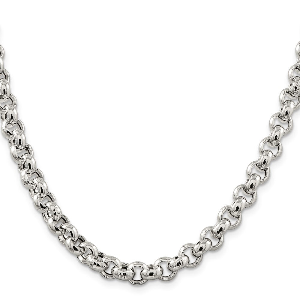 Sterling Silver 7.75mm Semi-solid Rolo Chain Necklace