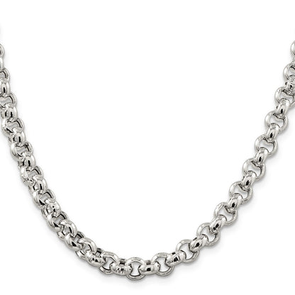 Sterling Silver 7.75mm Semi-solid Rolo Chain Necklace