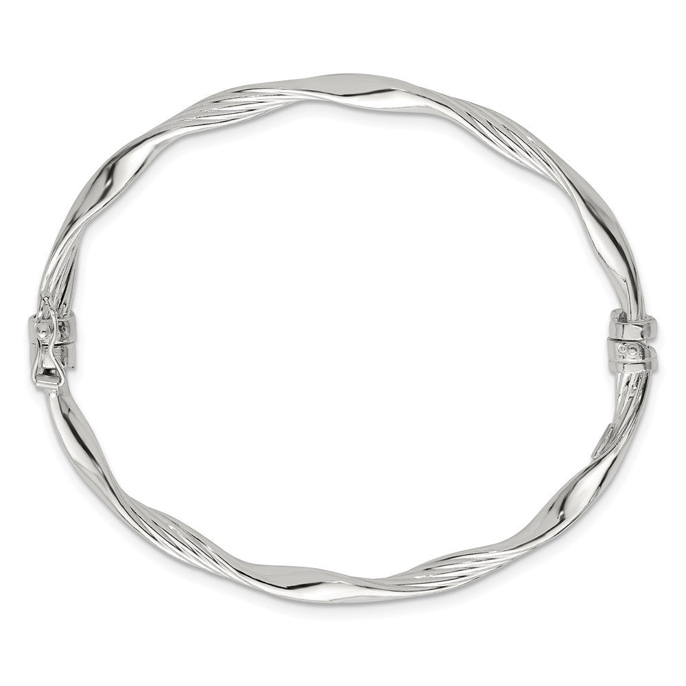 Sterling Silver Polished and Textured Twisted 4.00mm Hinged Bangle