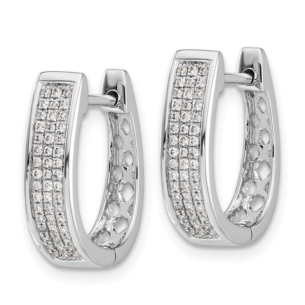 14k White Gold Diamond Medium Hinged Oval Hoop Earrings