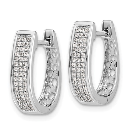 14k White Gold Diamond Medium Hinged Oval Hoop Earrings
