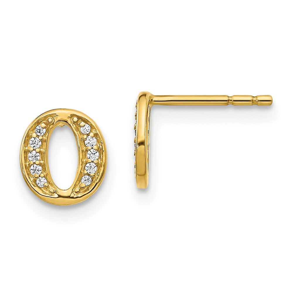 14k Yellow Gold Diamond Initial O Stud Earrings Gift for Women