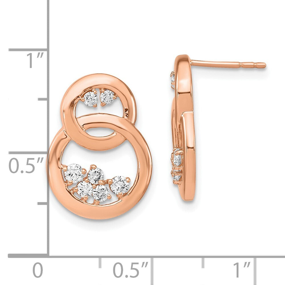 14k Rose Gold Polished Diamond Double Circle Drop & Dangle Earrings