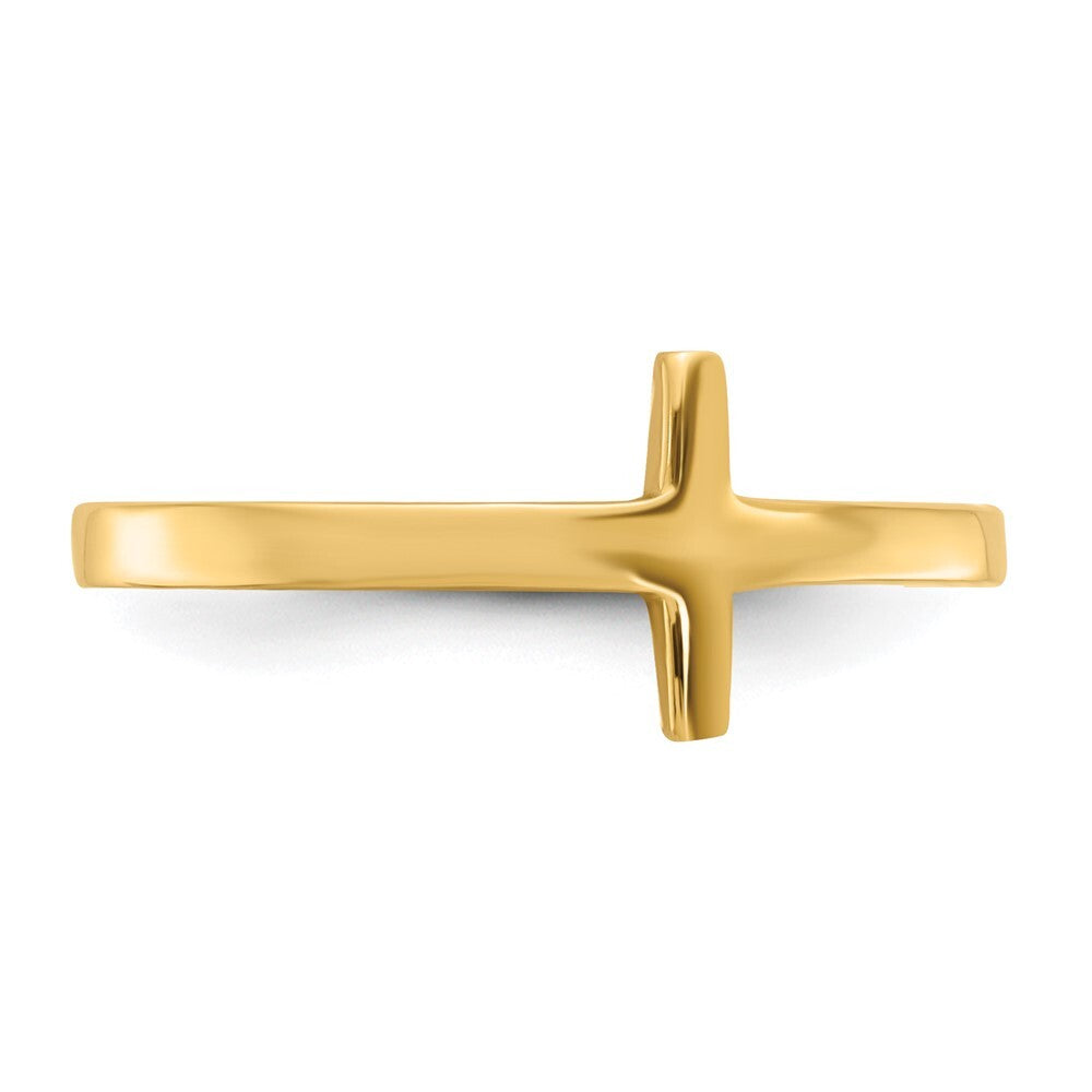 14K Yellow Gold Sideways Cross Ring