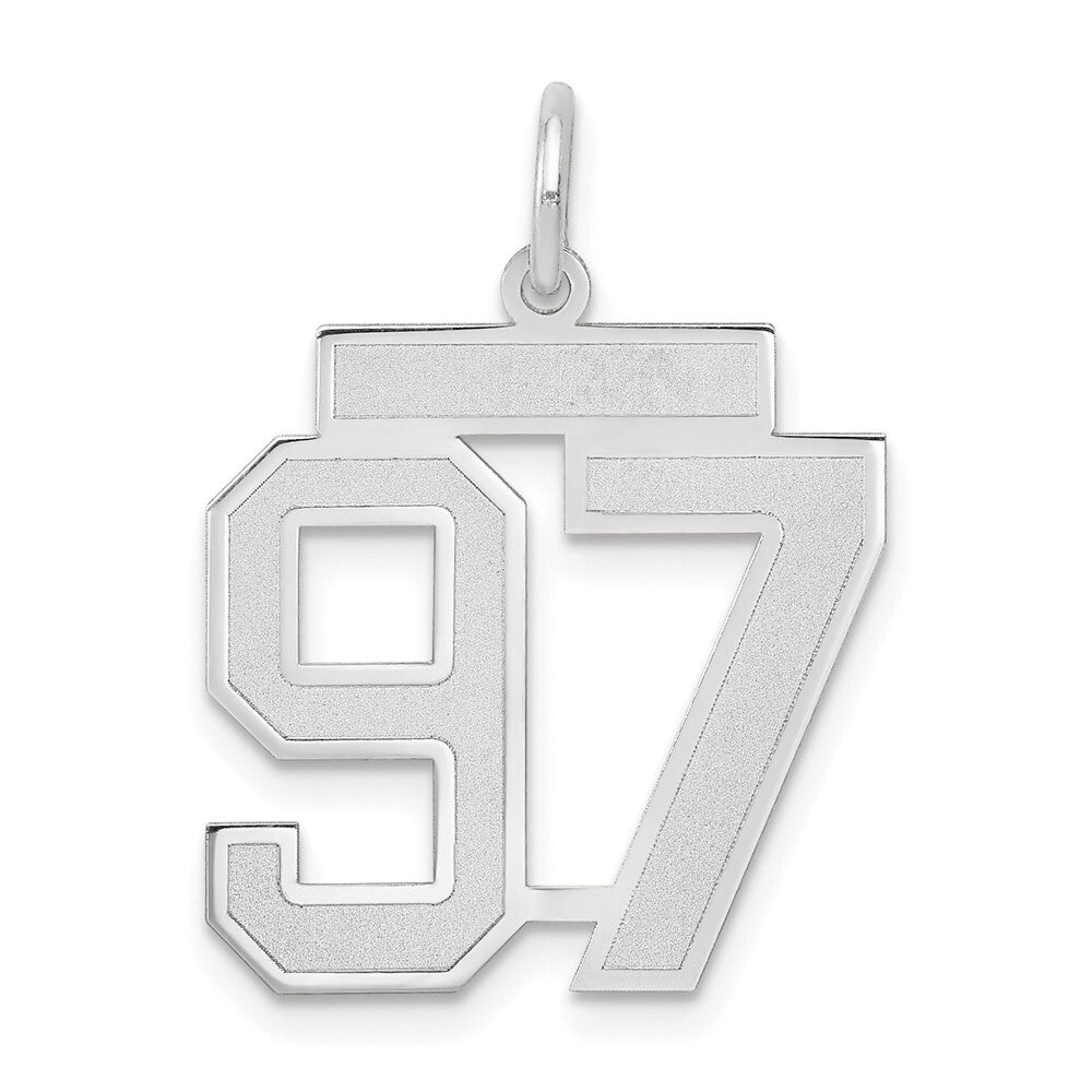 14k White Gold Medium Satin Number 97 Charm Pendant for Women