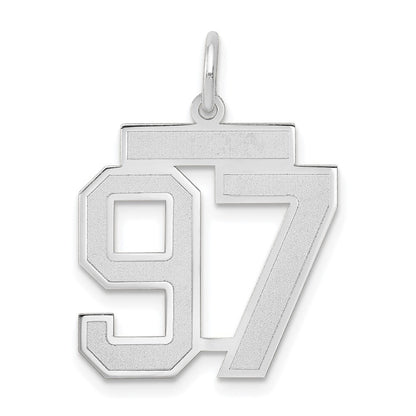 14k White Gold Medium Satin Number 97 Charm Pendant for Women