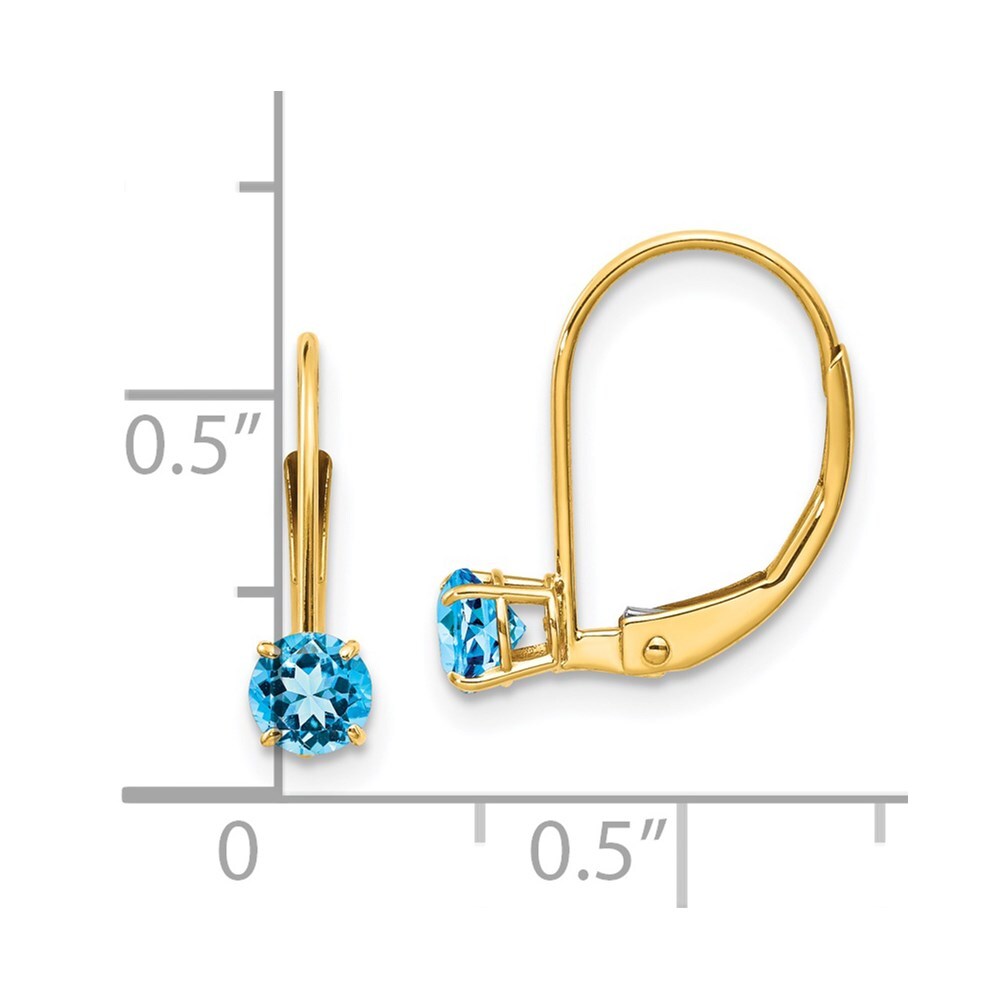 14k Yellow Gold 4mm Round December/Blue Topaz Dangle Earrings Leverback