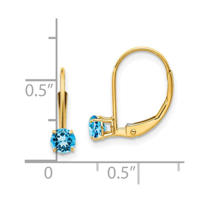 14k Yellow Gold 4mm Round December/Blue Topaz Dangle Earrings Leverback