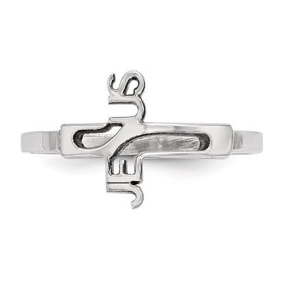 Sterling Silver Rhodium-plated Jesus Cross Ring