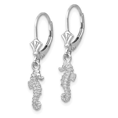 14K White Gold 3-D Seahorse Drop Dangle Earrings