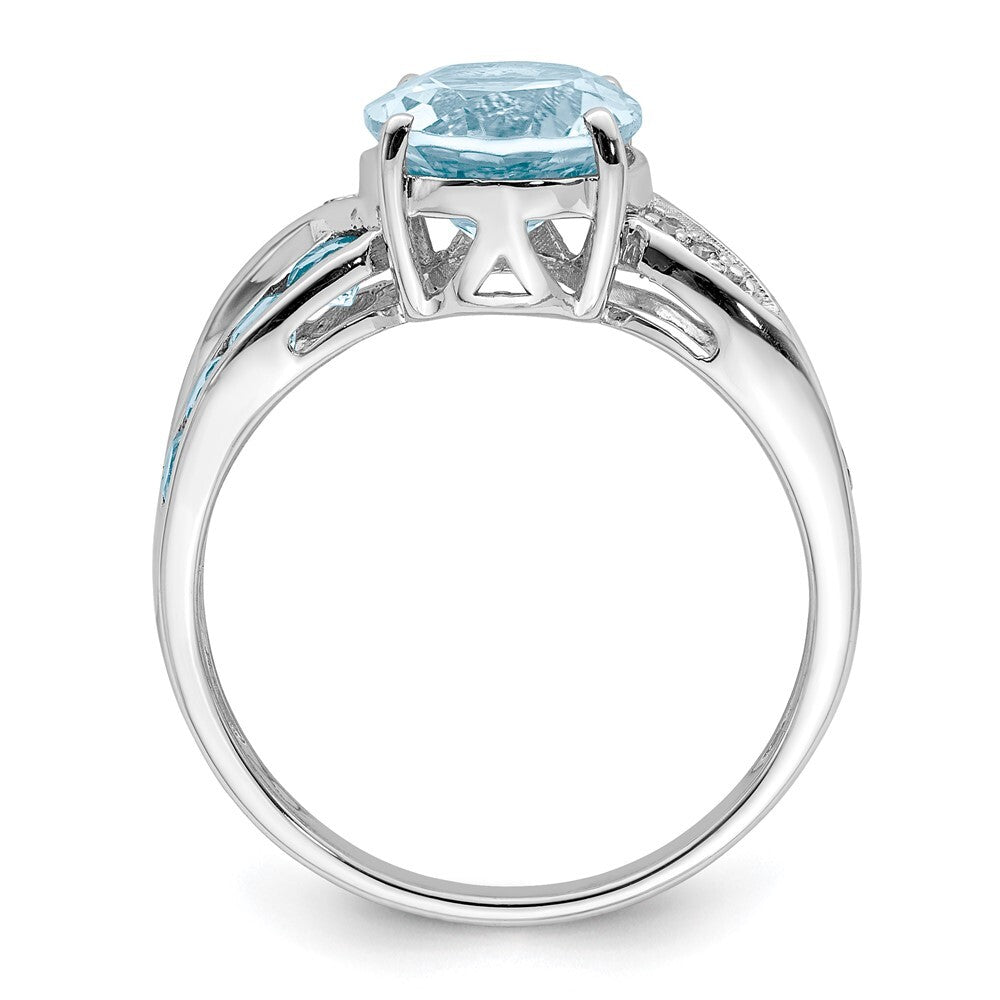 Sterling Silver Rhodium Diamond & Sky Blue Topaz Ring Size 5