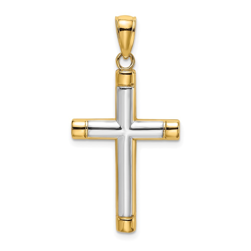14k Yellow Gold  Rhodium Polished Tubular Cross Charm Pendant for Women