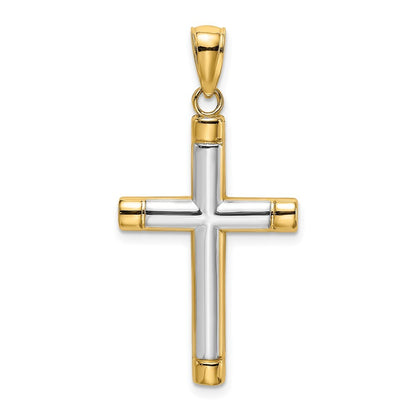 14k Yellow Gold  Rhodium Polished Tubular Cross Charm Pendant for Women