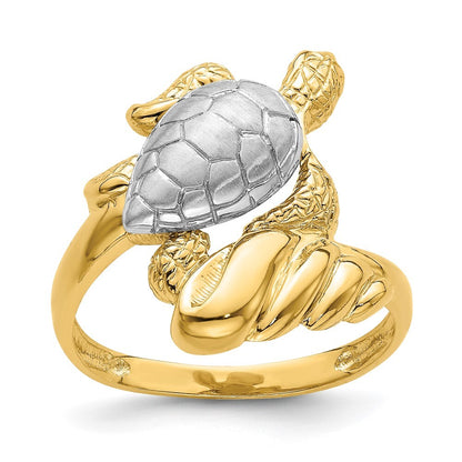 14K Yellow Gold W/ Rhodium Turtle Ring Size 7
