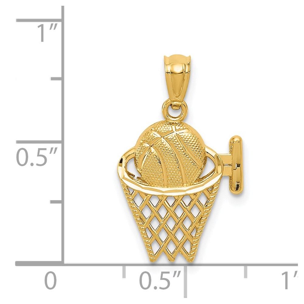 14k Yellow Gold Basketball in the Net Pendant for Women