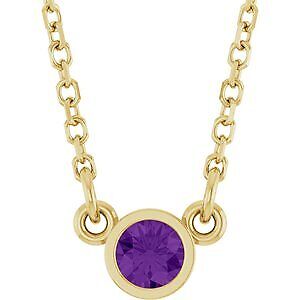 14k Yellow Gold Natural Amethyst Solitaire 16" Necklace for Women