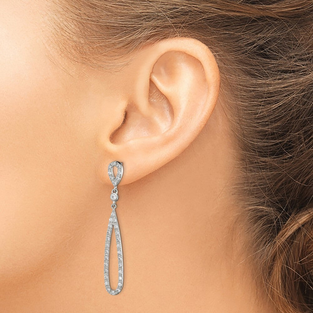 Sterling Silver Polished Cubic Zirconia Teardrop Post Dangle Earrings