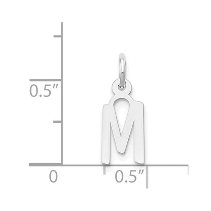 14k White Gold Small Slanted Block Letter M Initial Charm Pendant for Women