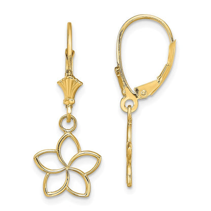 14k Yellow Gold Polished Cut-Out Flower Drop Dangle Earrings