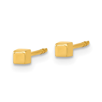 14k Yellow Gold Polished Cube Stud Earrings Gift for Women