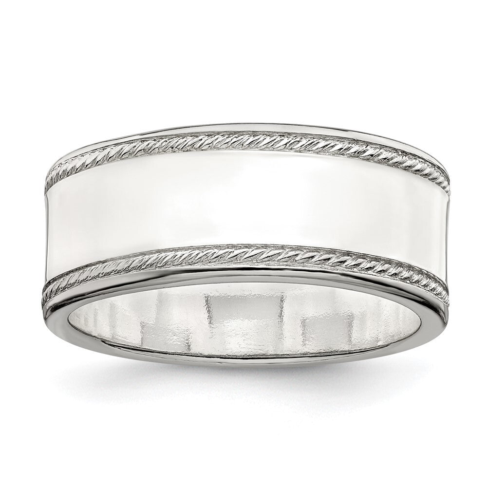 Sterling Silver 8mm Flat with Rope Edge Size 11 Band