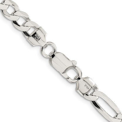 Sterling Silver 7.0mm Lightweight Flat Figaro Chain Necklace