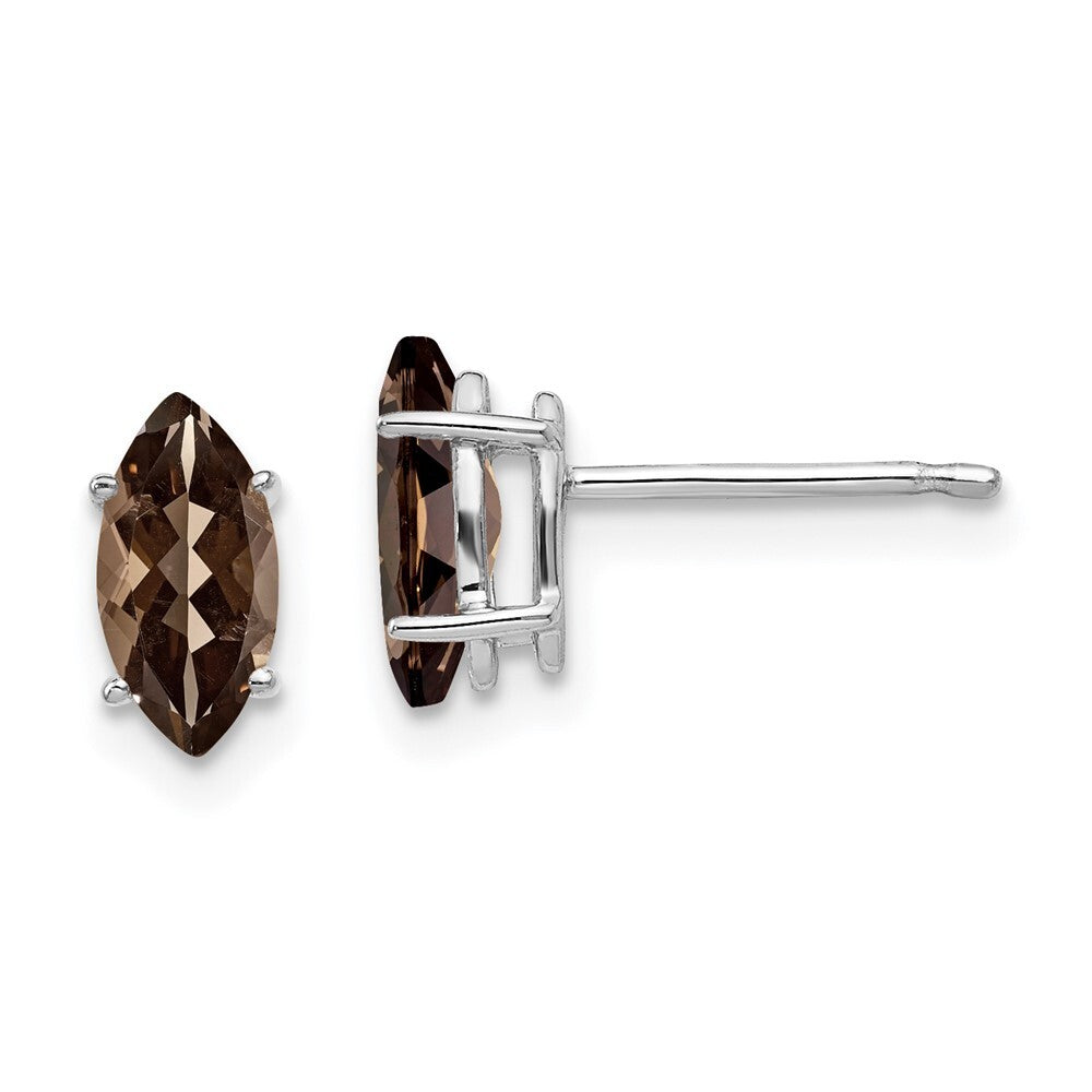14k White Gold 8x4mm Marquise Smoky Quartz Earrings Gift for Women