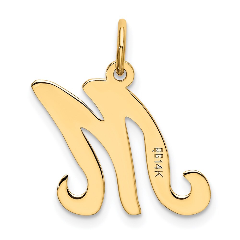 14k Yellow Gold Script Letter M Initial Charm Pendant for Women