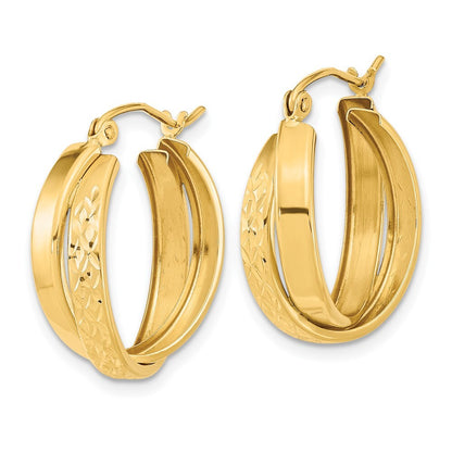 14k Yellow Gold Polished Diamond-cut Twist Hoop Earrings Gift for Women
