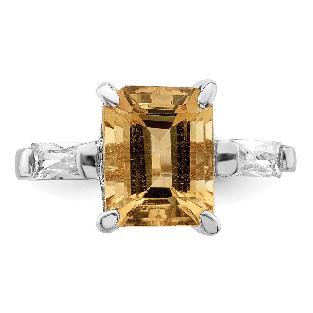 Sterling Silver Rhodium Citrine ring Size 8
