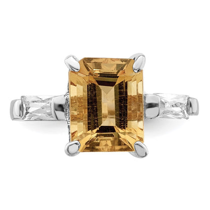 Sterling Silver Rhodium Citrine ring Size 8