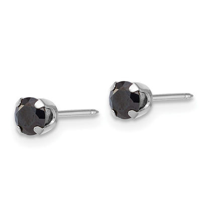 14k White Gold Polished 4mm Black CZ Stud Piercing Earrings