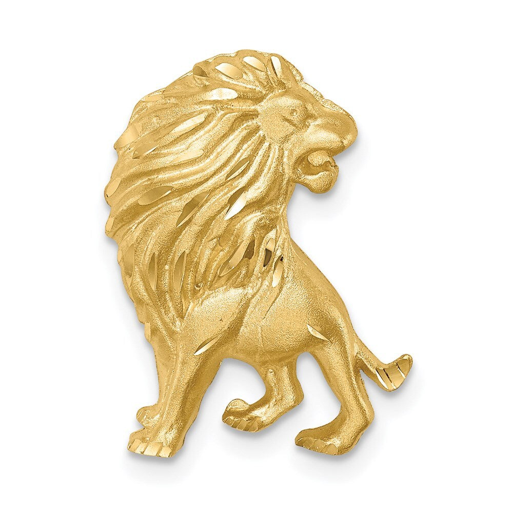 14k Yellow Gold Brushed Diamond-cut Lion Chain Slide Pendant for Women