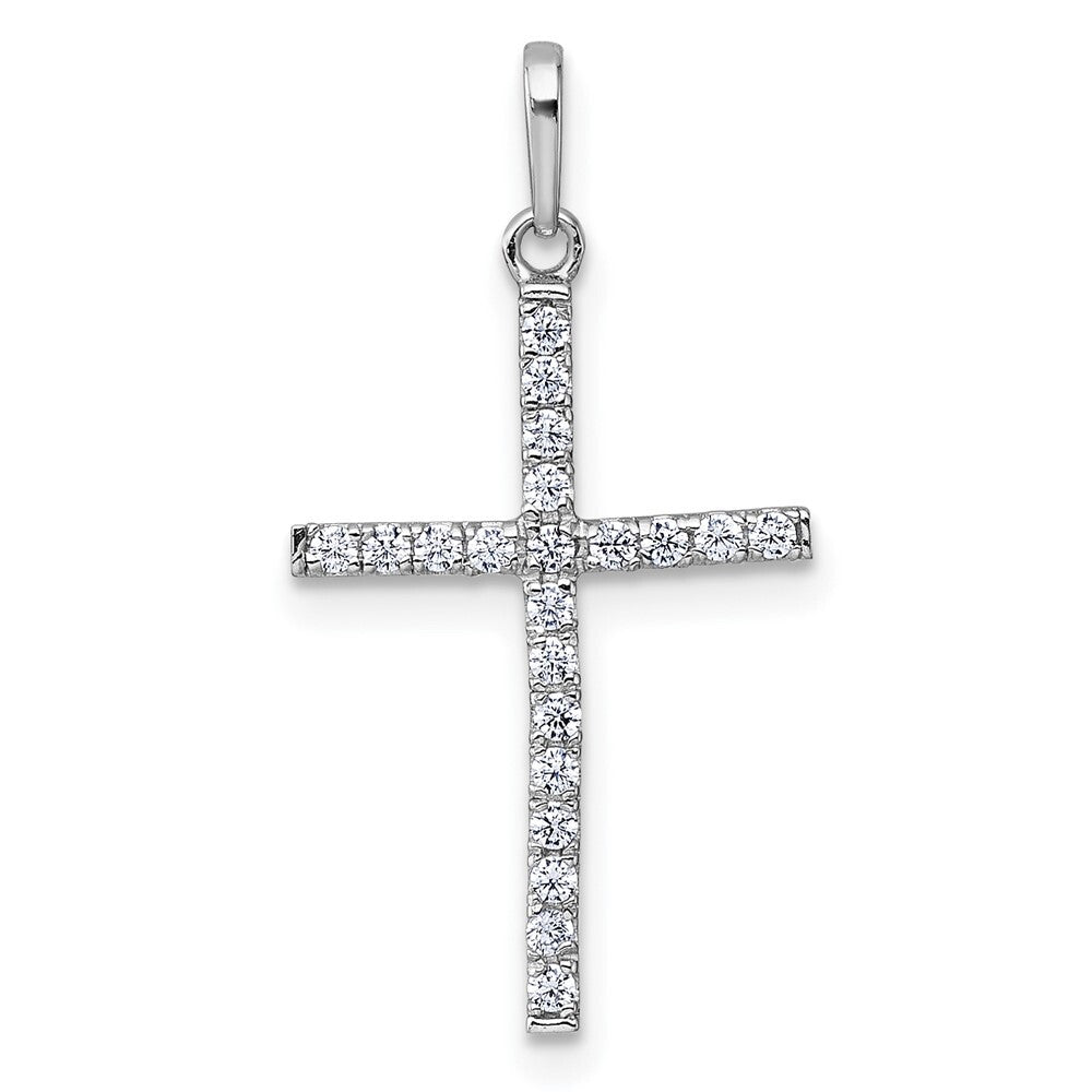 14k White Gold Polished Cubic Zirconia Cross Pendant