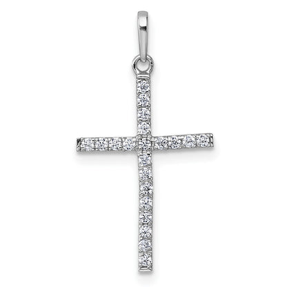 14k White Gold Polished Cubic Zirconia Cross Pendant