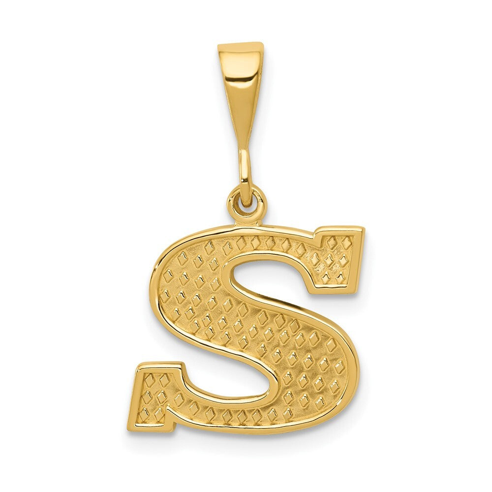 14k Yellow Gold Textured Initial S Charm Pendant for Women