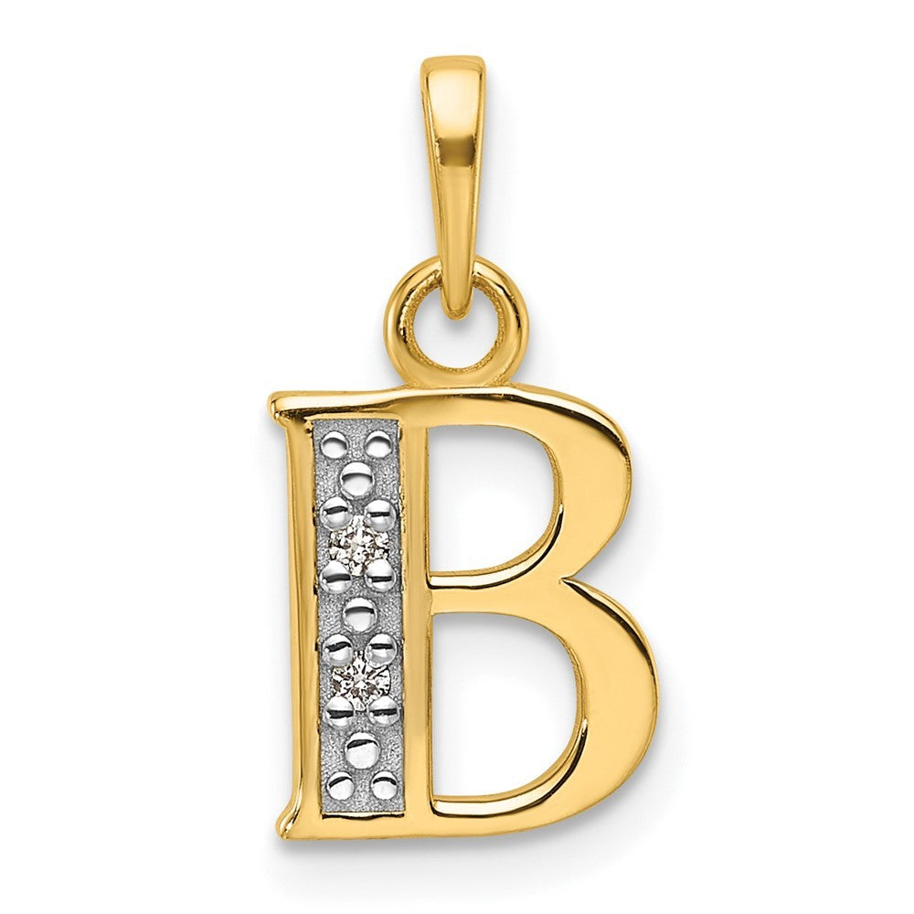 14k Yellow Gold with Rhodium Diamond Letter B Initial Pendant