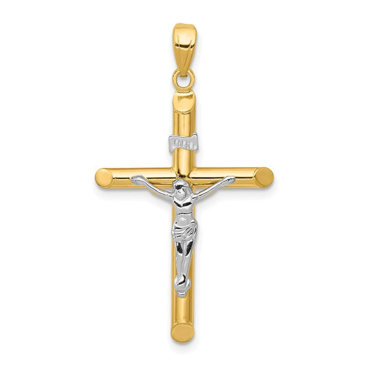 14k Two-tone Gold Hollow Crucifix Pendant for Women