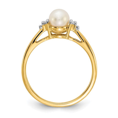 14K Yellow Gold Diamond and FW Cultured Pearl Ring