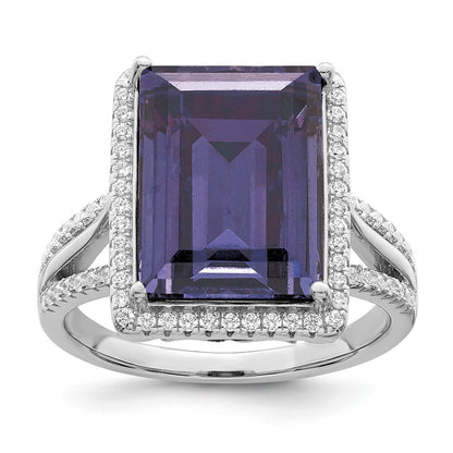 Sterling Silver Rhodium-plated Polished CZ & Blue Crystal Ring Size 7