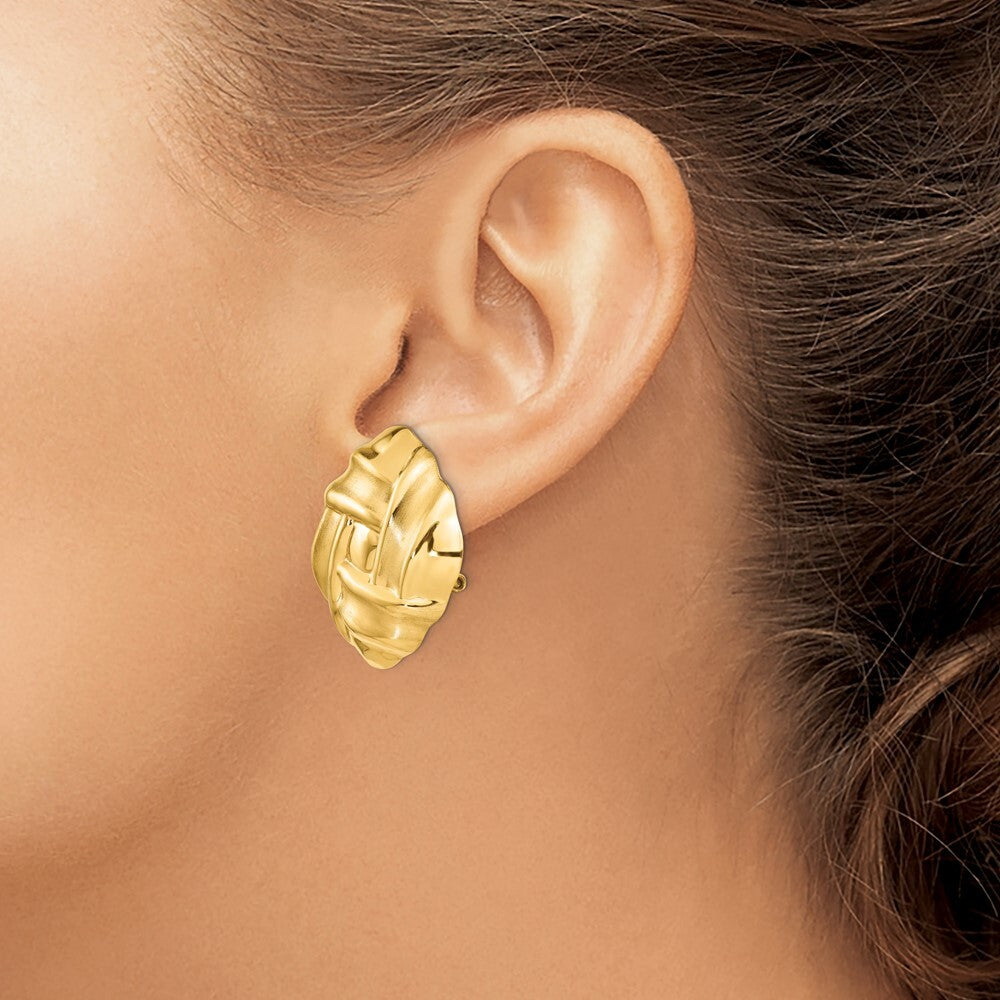 14k Yellow Gold Polished & Satin Omega Back Stud Earrings