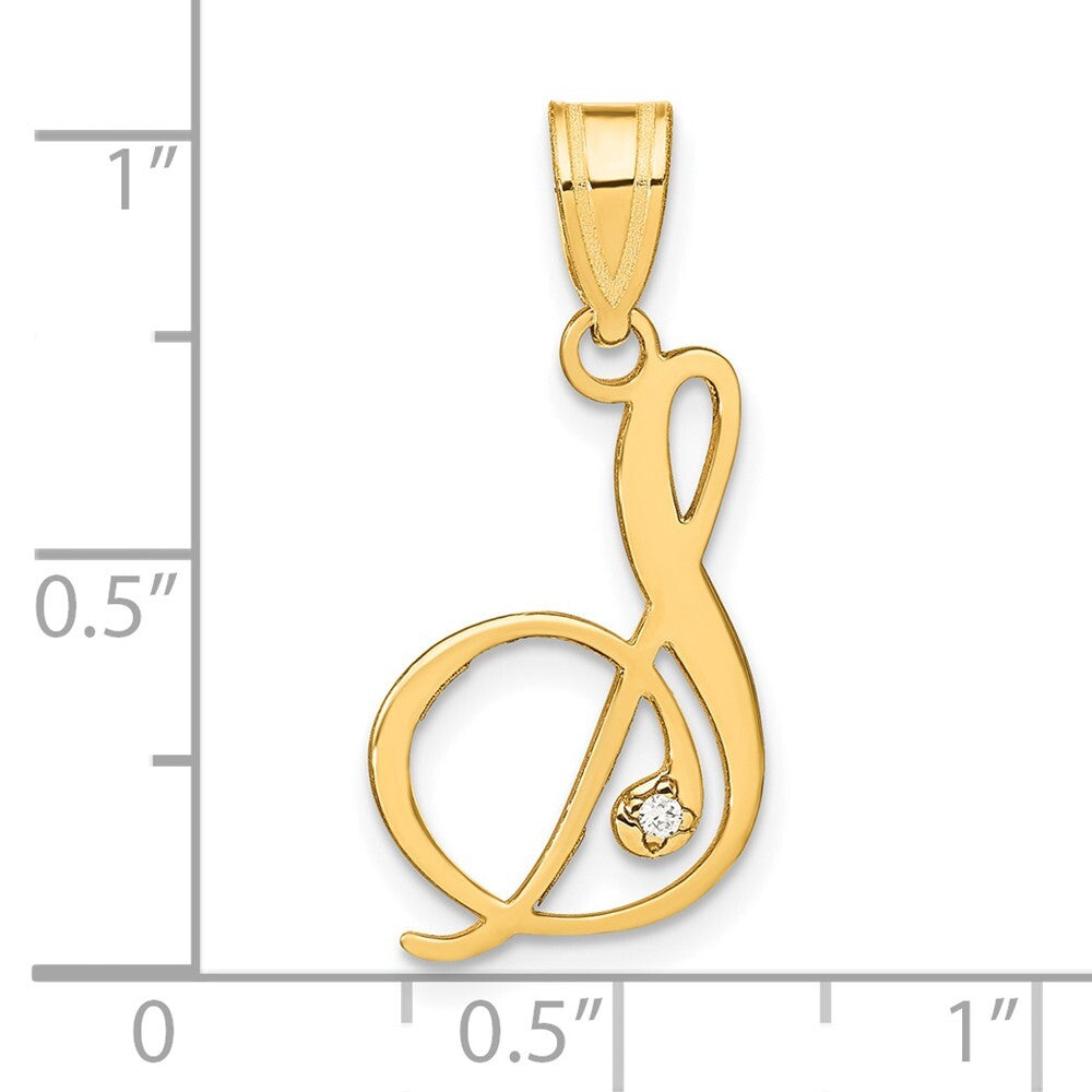 14k Yellow Gold Script Letter S Initial Pendant with Diamond for Women